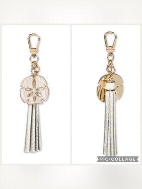 Brahmin Sand Dollar Keychain with Leather Tassel - Milk